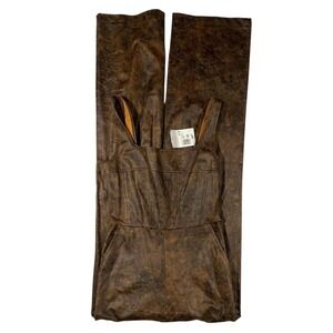 NWT Forever 21 Faux Leather Jumpsuit Brown Square Neck Wide Leg Western XS